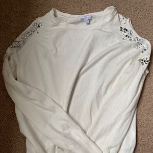 Beaded open shoulder light sweater